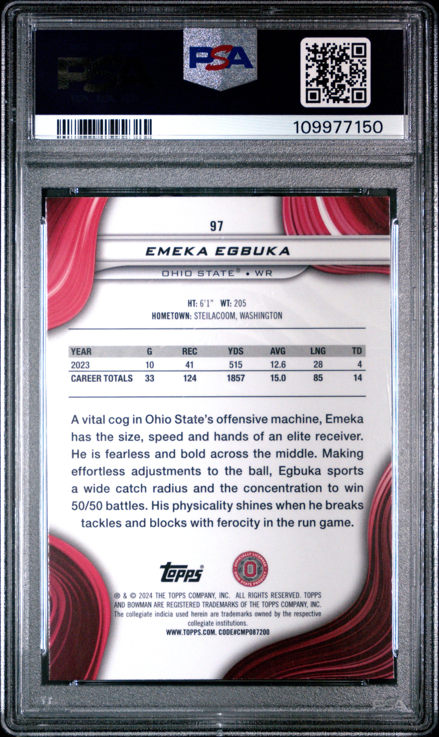 Graded 2024 Topps Bowman Best University Emeka Egbuka #97 Rookie RC Football Card PSA 9 Mint