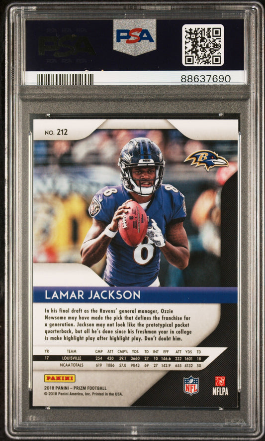 Graded 2018 Panini Prizm Lamar Jackson #212 Rookie RC Football Card PSA 10 Gem Mint