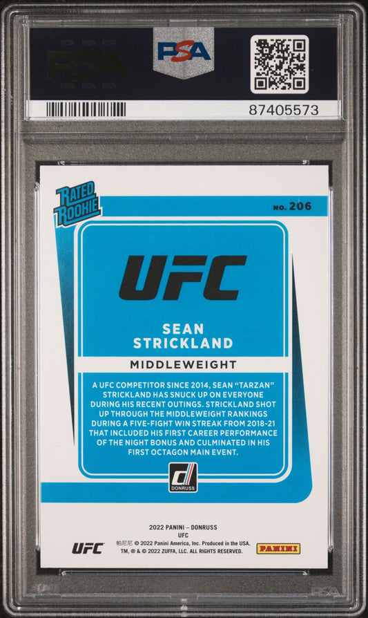 Graded 2022 Panini Donruss UFC Sean Strickland #206 Purple Flood Rookie RC UFC MMA Card PSA 10 Gem Mint