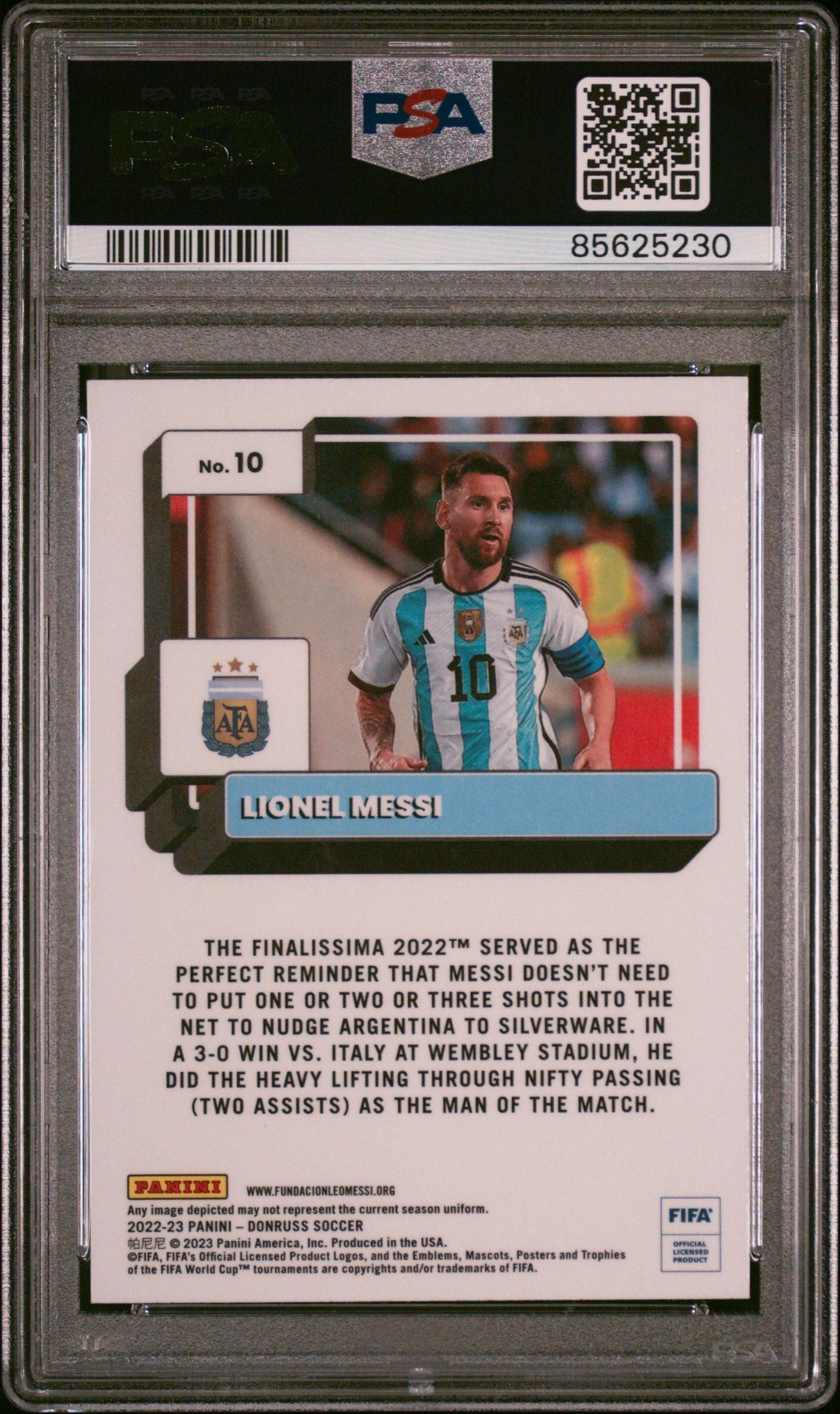 Graded 2022 Panini Donruss FIFA Lionel Messi #10 Optic Soccer Card PSA 10