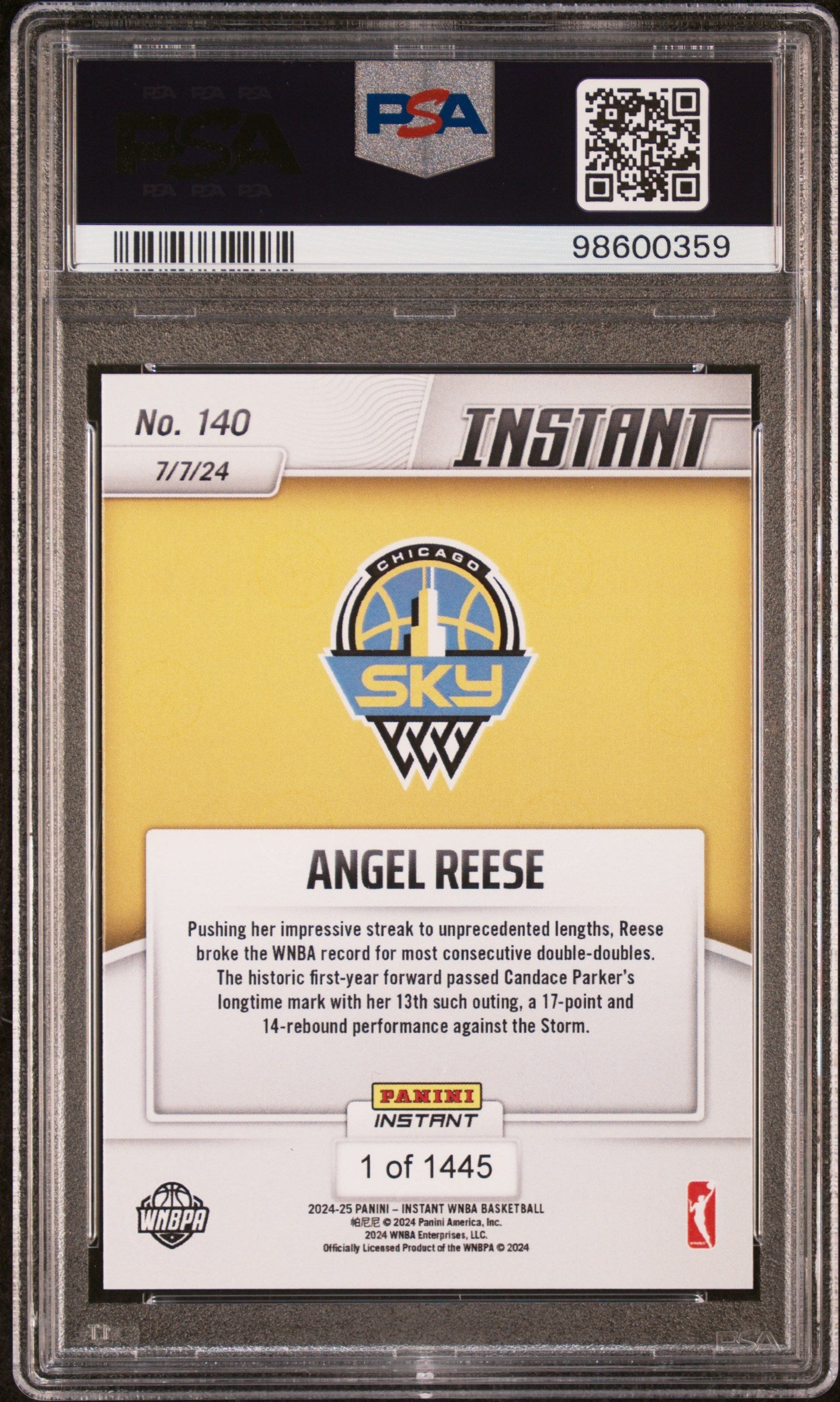 Graded 2024 Panini Instant WNBA Angel Reese #140 Rookie RC Basketball Card PSA 10 Gem Mint