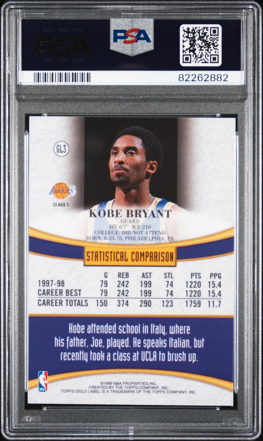 Graded 1998 Topps Gold Label Kobe Bryant #GL3 Basketball Card PSA 9 Mint