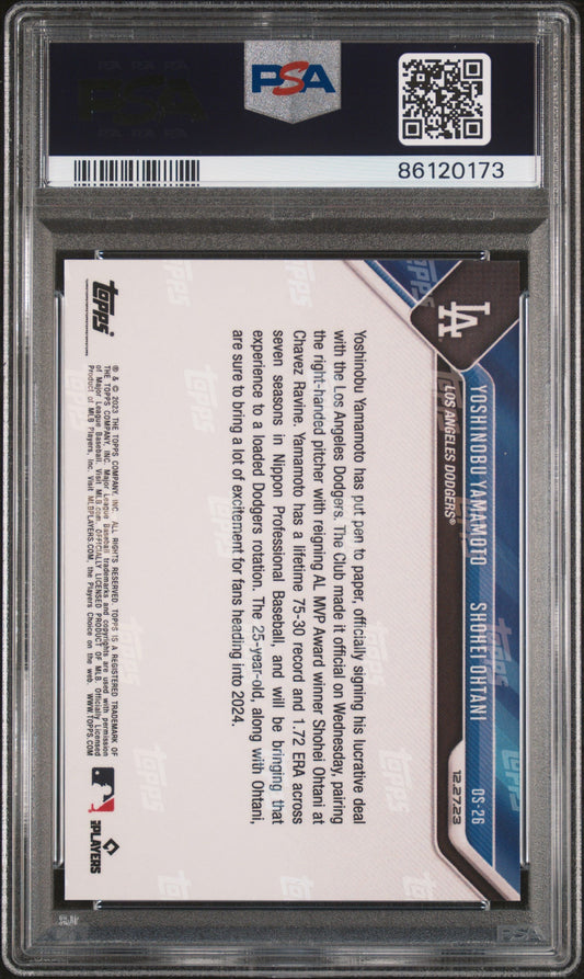 Graded 2023 Topps Now Yoshinobu Yamamoto/Shohei Ohtani #OS26 Offseason Rookie RC Baseball Card PSA 10 Gem Mint