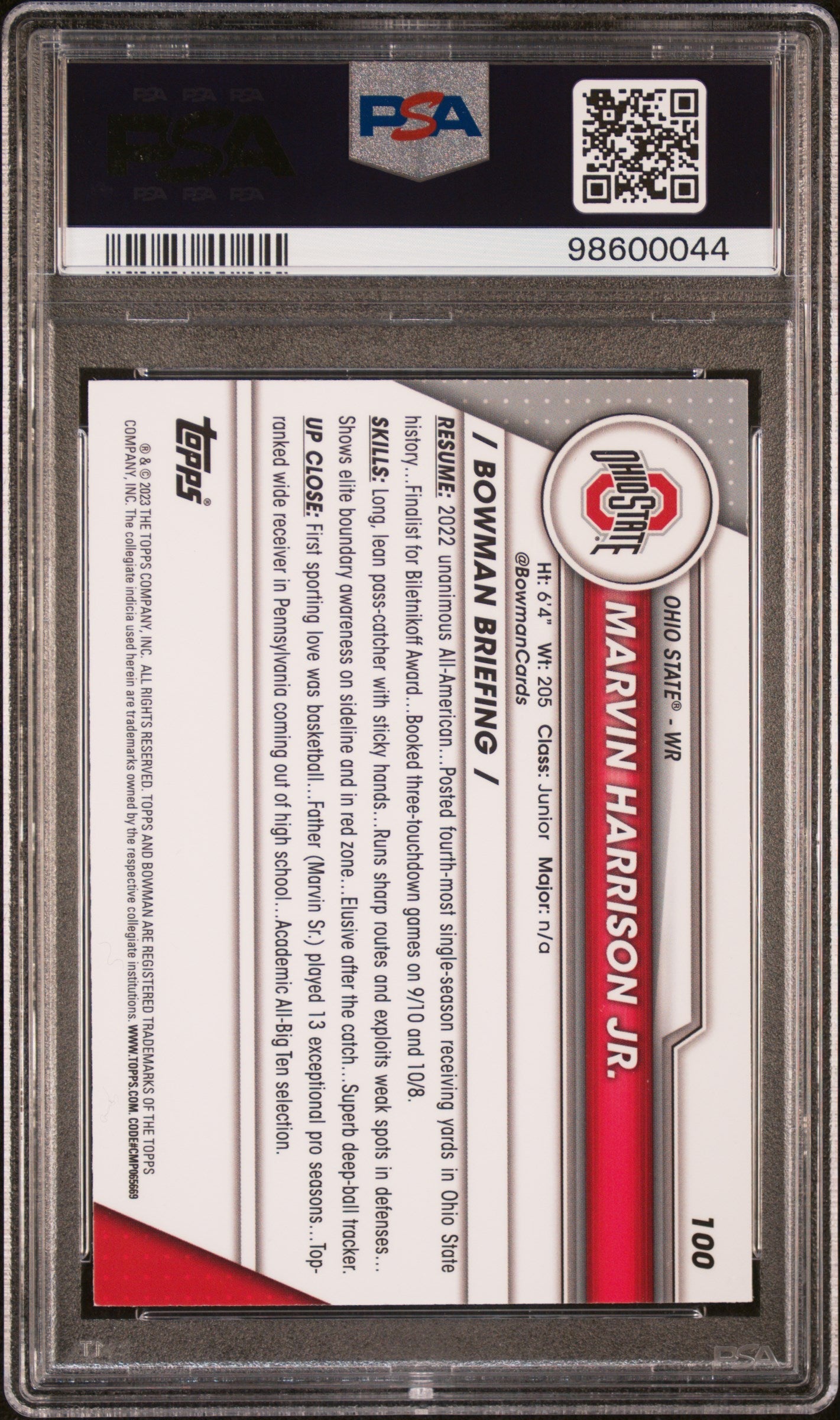 Graded 2023 Topps Bowman U Chrome Marvin Harrison Jr #100 Rookie RC Football Card PSA 9 Mint