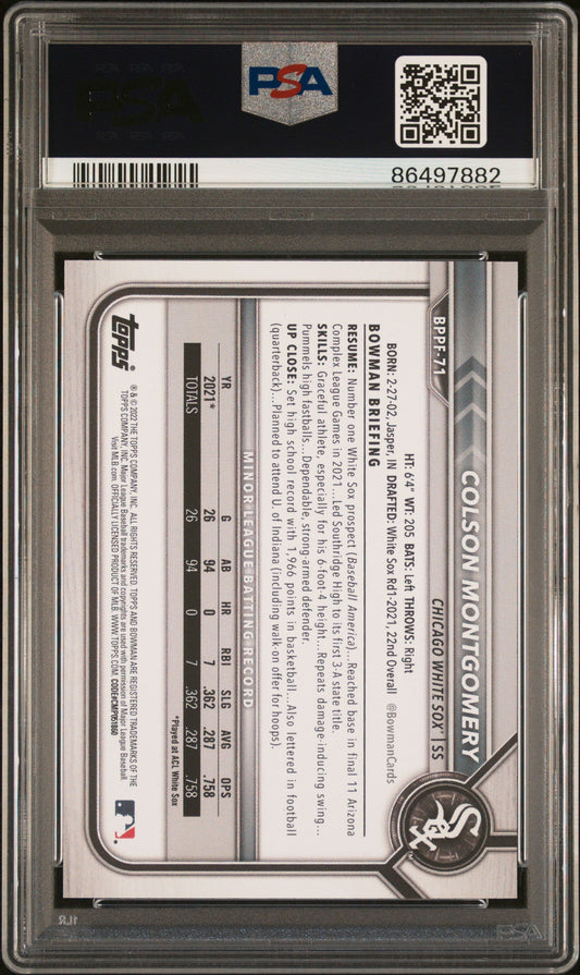 Graded 2022 Topps Bowman 1st Edition Colson Montgomery #BPPF71 Rookie RC Baseball Card PSA 10 Gem Mint