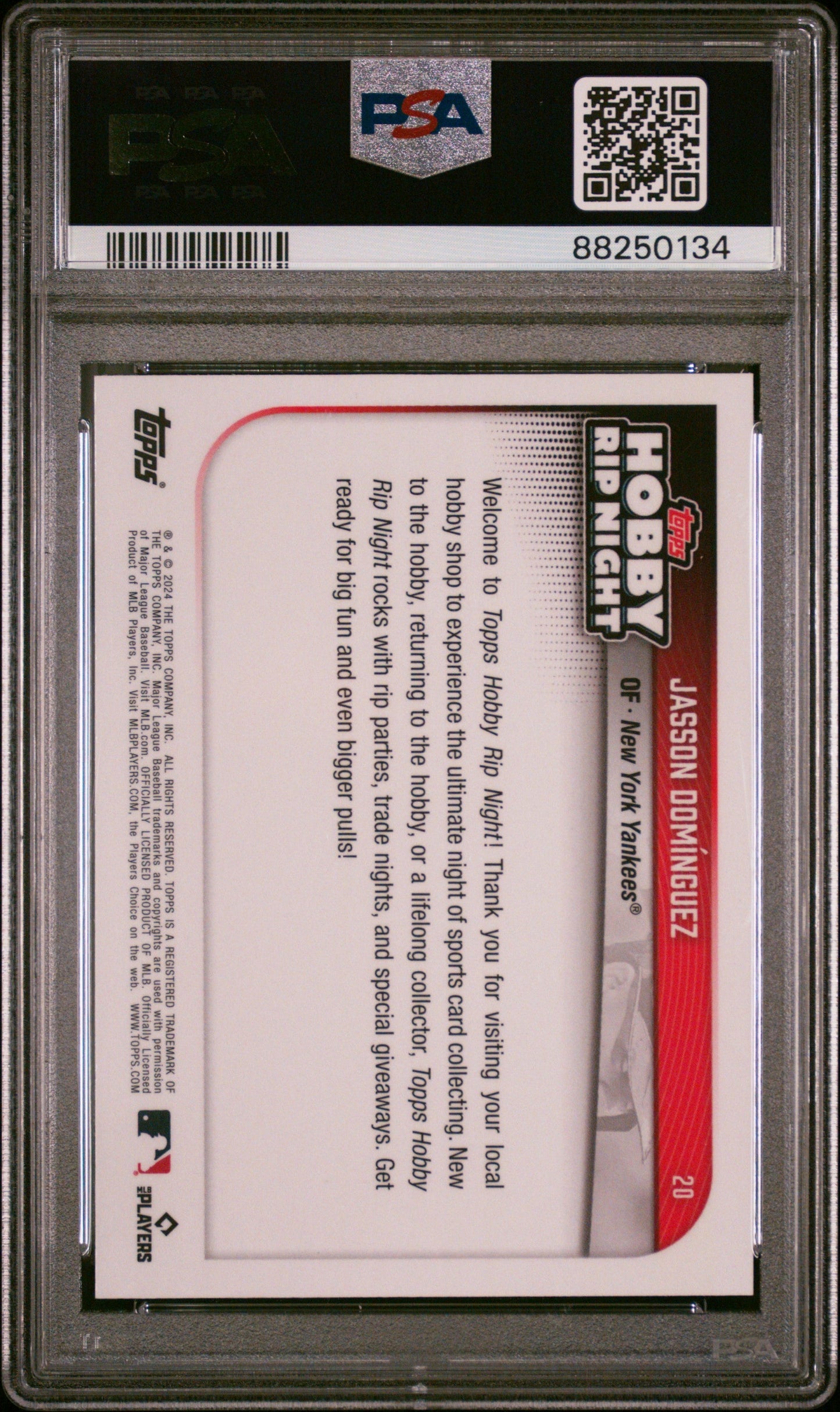 Graded 2024 Topps Hobby Rip Night Jasson Dominguez #20 Rookie RC Baseball Card PSA 10 Gem Mint