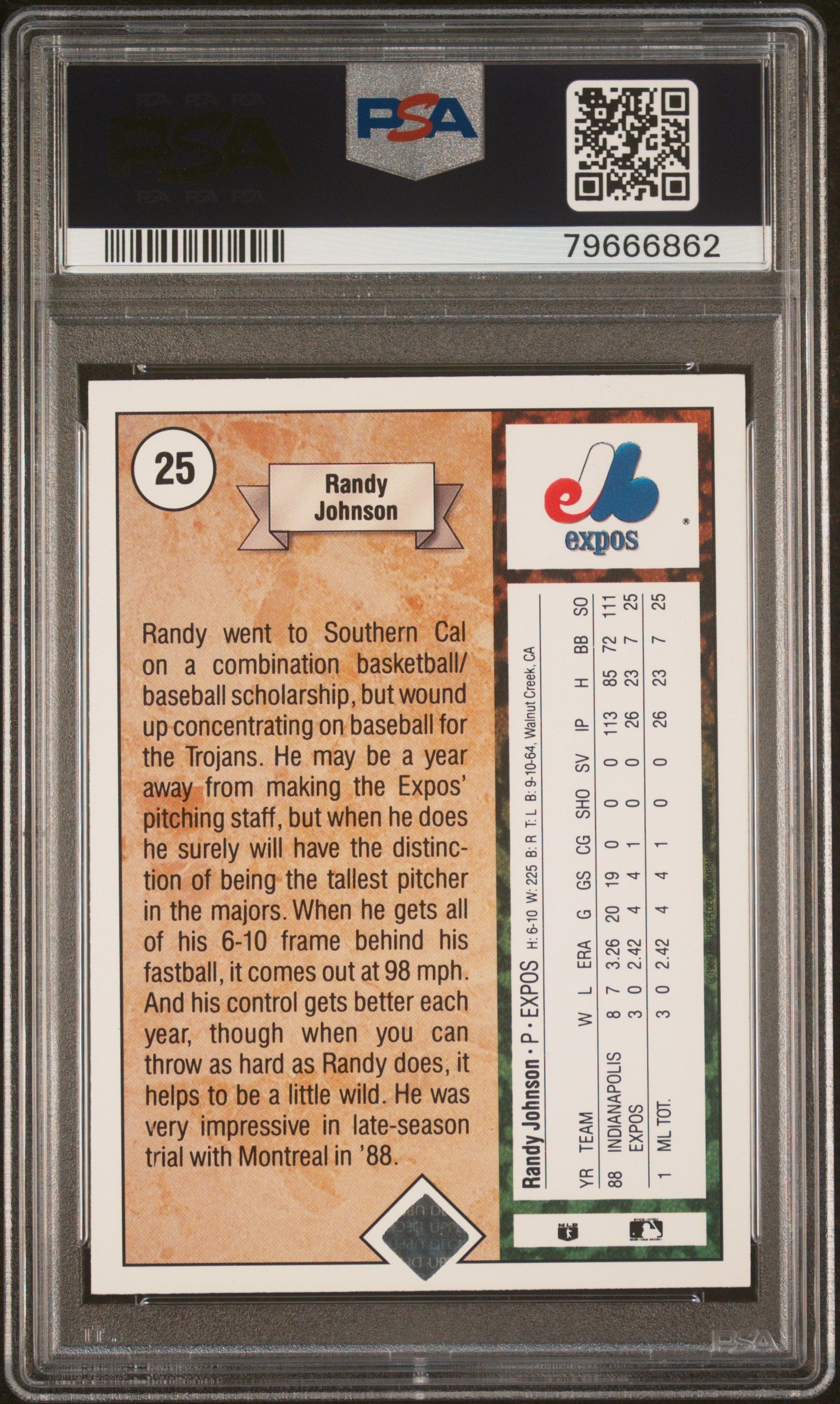 Graded 1989 Upper Deck UD Randy Johnson #25 Rookie RC Baseball Card PSA 10 Auto Grade Gem Mint