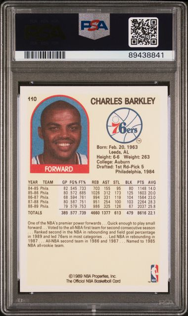 Graded 1989 Hoops Charles Barkley #110 Basketball Card PSA 9 Mint