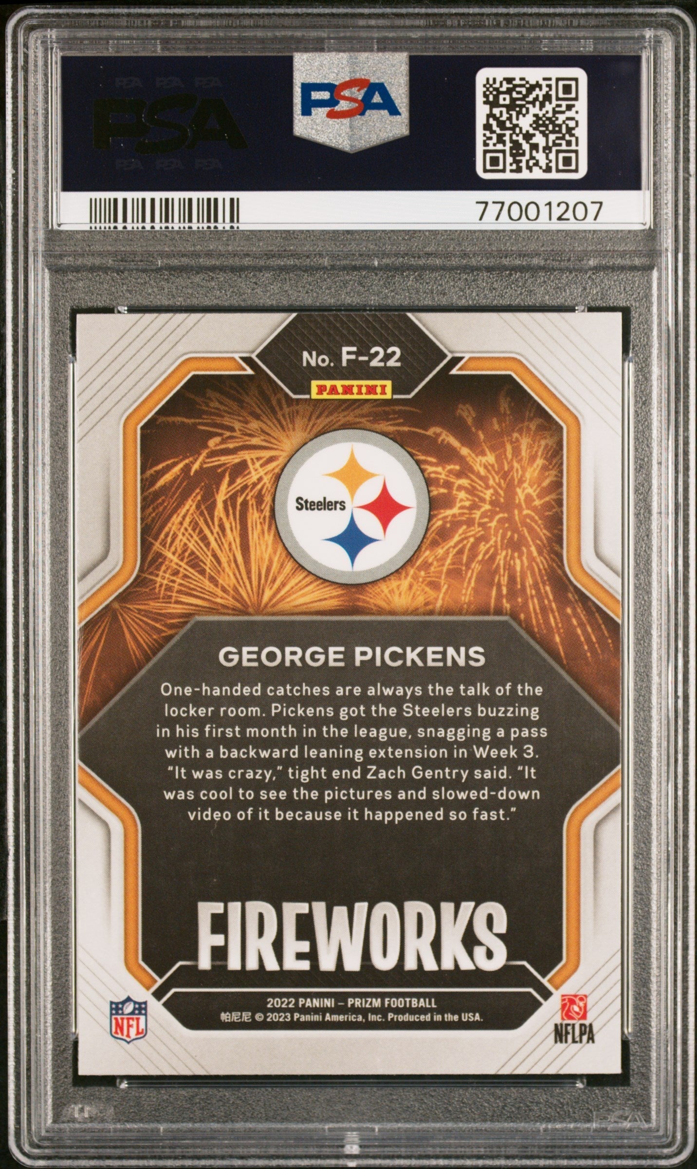 Graded 2022 Panini Prizm George Pickens #F22 Fireworks Rookie RC Football Card PSA 10 Gem Mint