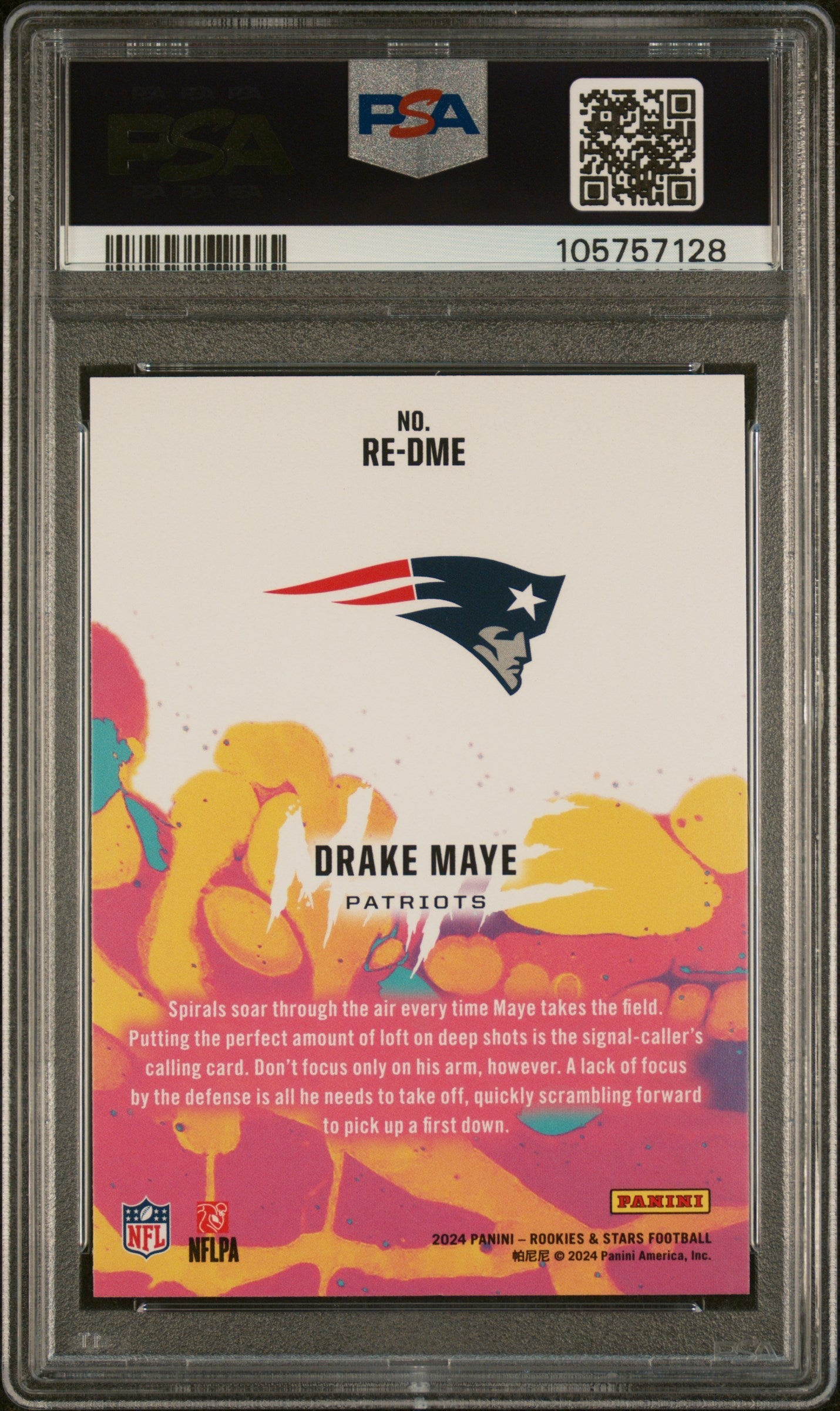 Graded 2024 Panini Rookies & Stars Drake Maye #REDME Rookie Exclusive Rookie RC Football Card PSA 10 Gem Mint