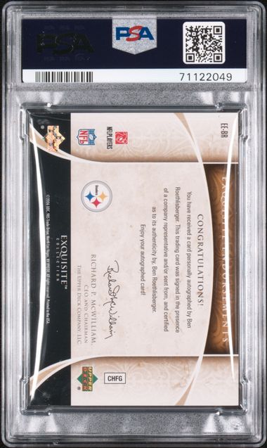 Graded 2006 UD Exquisite Collection Exquisite Endorsements Ben Roethlisberger #EE-BR /35 Autographed Football Card PSA 8