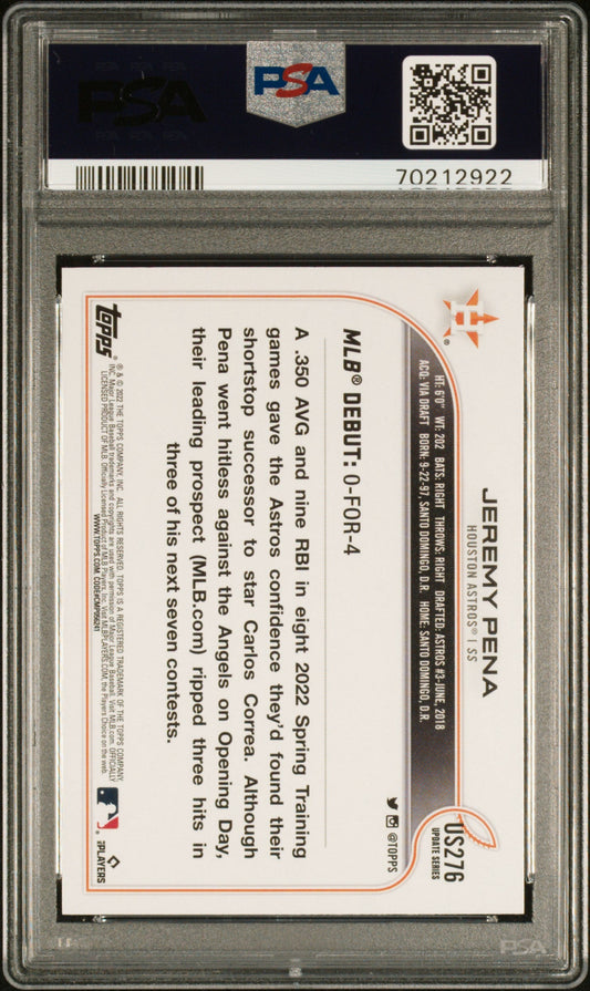 Graded 2022 Topps Update Jeremy Pena #US276 Rookie RC Baseball Card PSA 10 Gem Mint