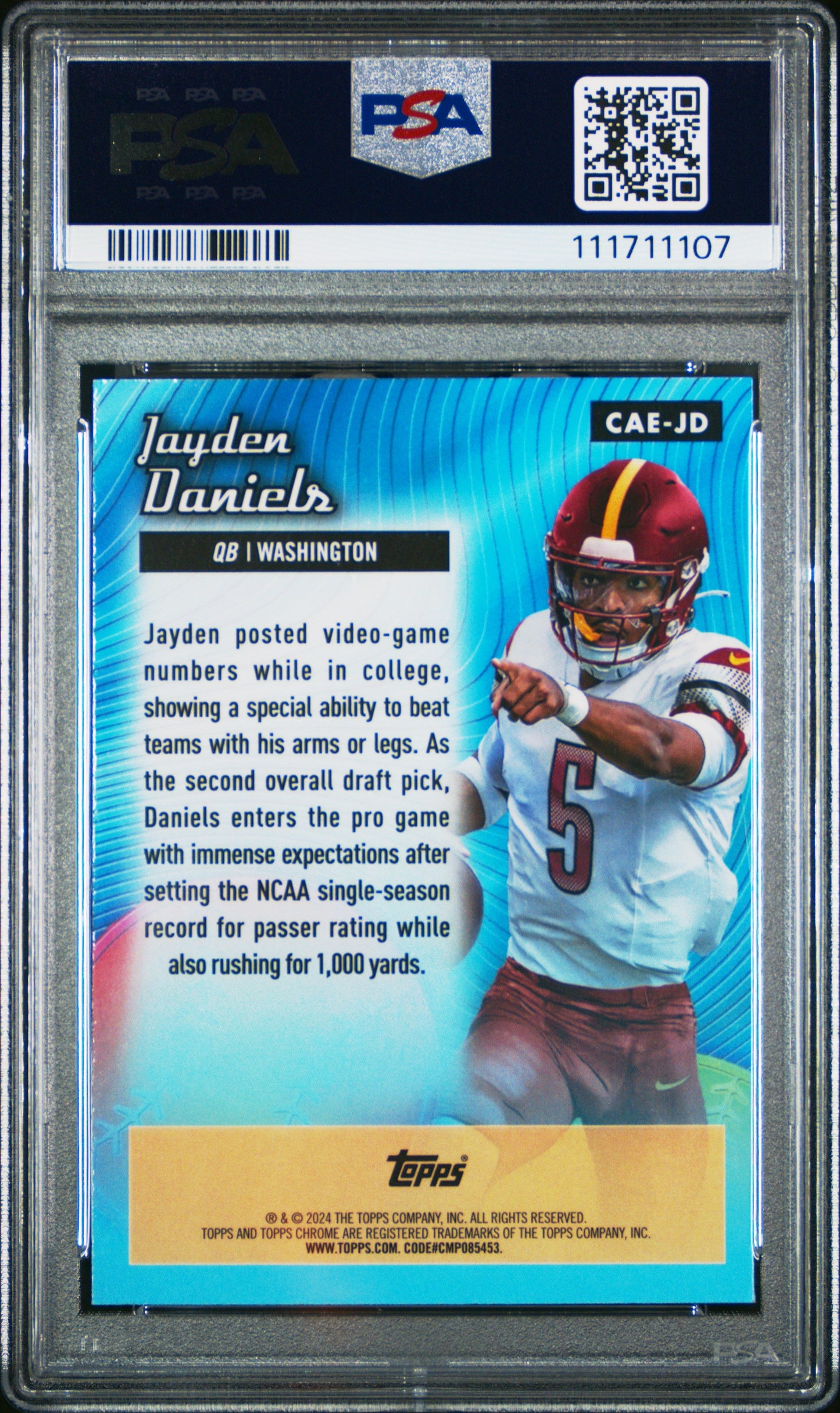 Graded 2024 Topps Chrome Jayden Daniels #CAEJD Chrome All Etch Lazer Refractor Rookie RC Football Card PSA 10 Gem Mint