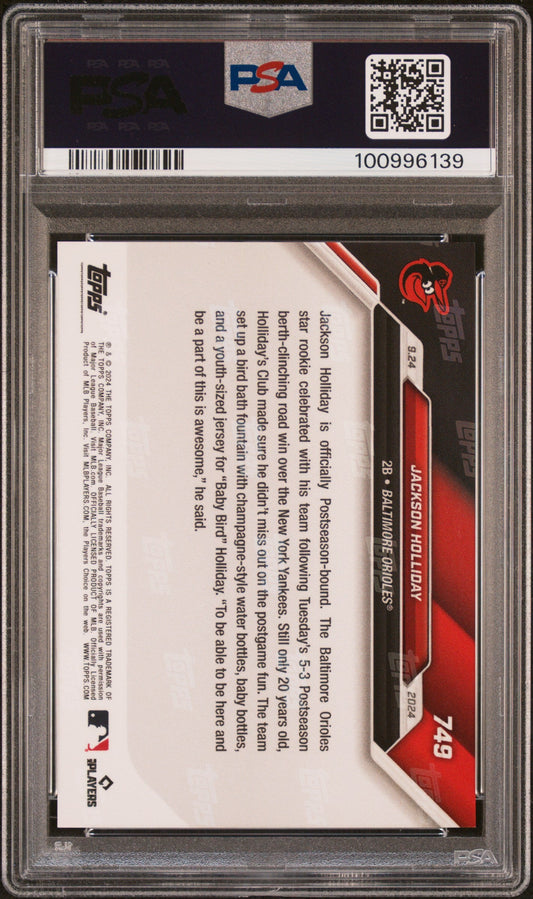 Graded 2024 Topps Now Jackson Holliday #749 Rookie RC Baseball Card PSA 10 Gem Mint
