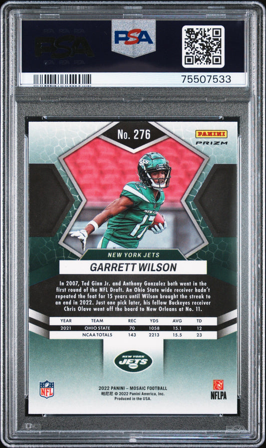 Graded 2022 Panini Mosaic Garrett Wilson #276 Green Mosaic Rookie RC Football Card PSA 10 Gem Mint