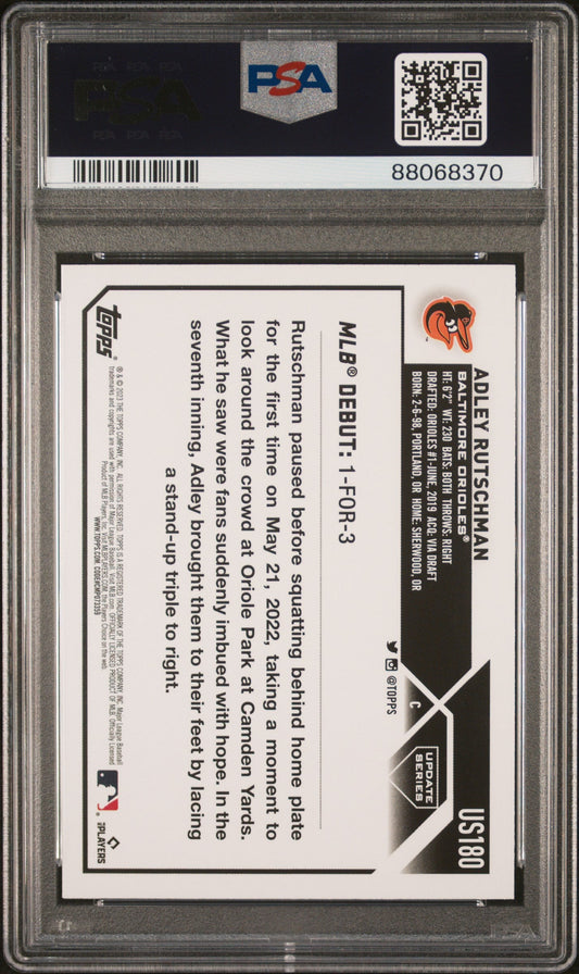 Graded 2023 Topps Update Adley Rutschman #US180 Orange & Black Foil Rookie RC Baseball Card PSA 10 Gem Mint