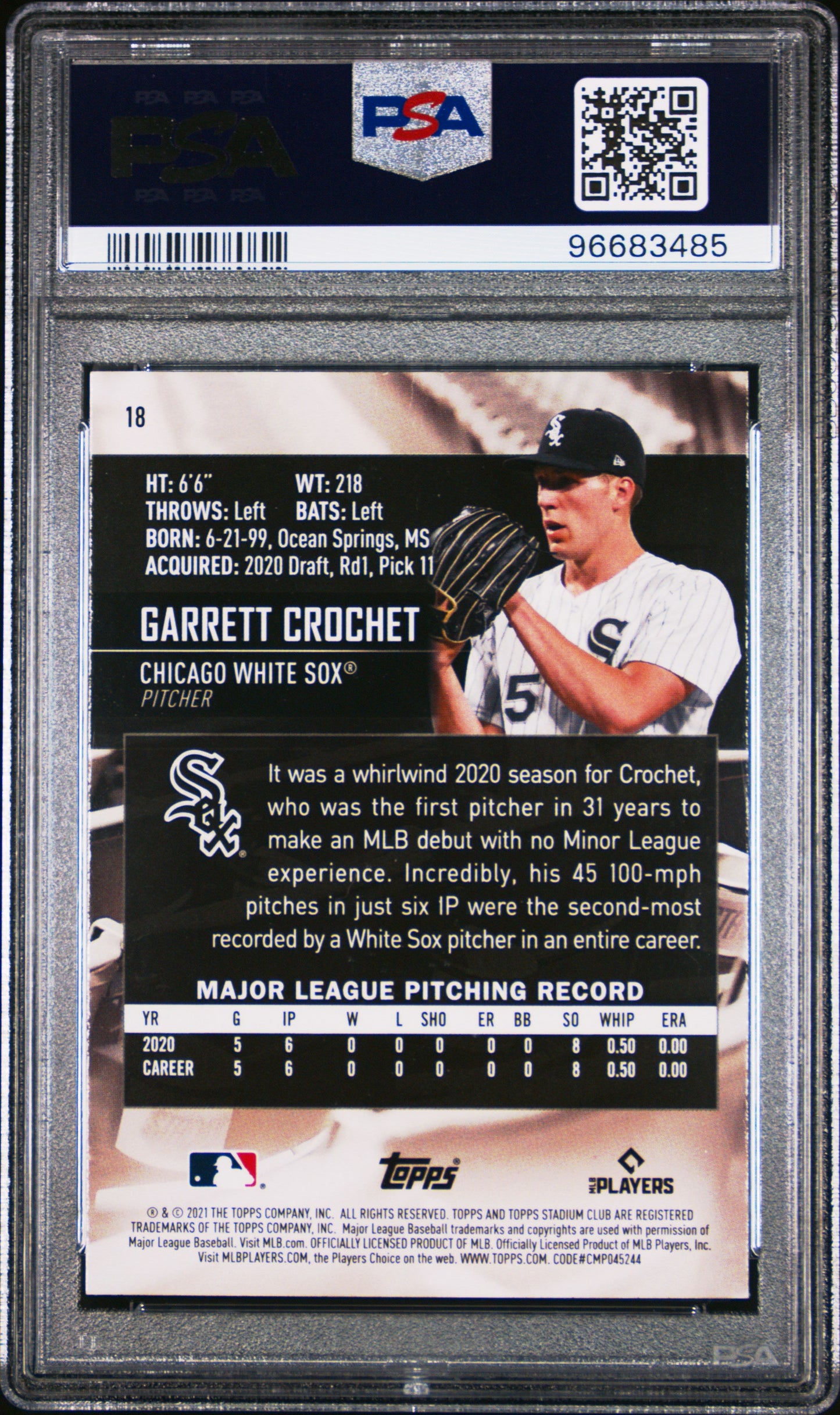 Graded 2021 Topps Stadium Club Garrett Crochet #18 Rookie RC Baseball Card PSA 10 Gem Mint