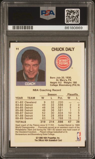 Graded 1989 Hoops Chuck Daly #11 Basketball Card PSA 10 Gem Mint