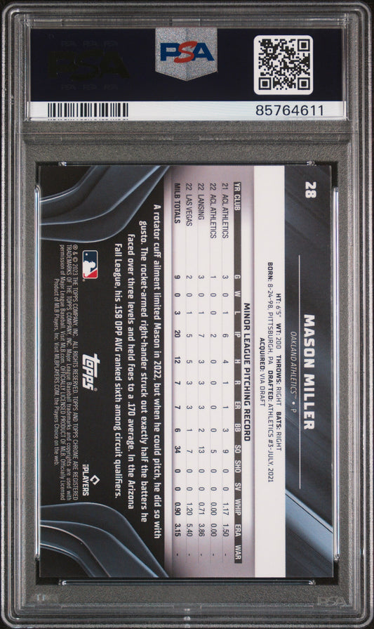Graded 2023 Topps Chrome Black Mason Miller #28 Rookie RC Baseball Card PSA 10 Gem Mint