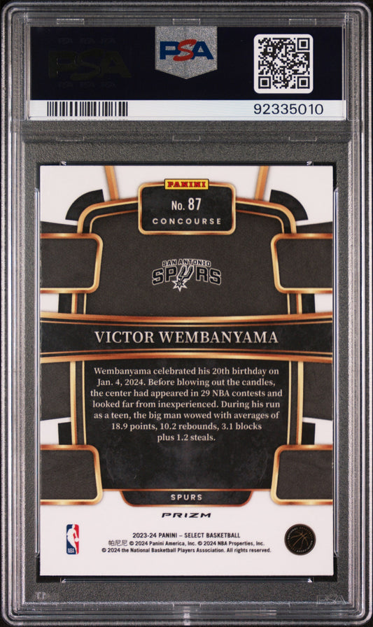 Graded 2023 Panini Select Victor Wembanyama #87 Orange Flash Rookie RC Basketball Card PSA 10 Gem Mint