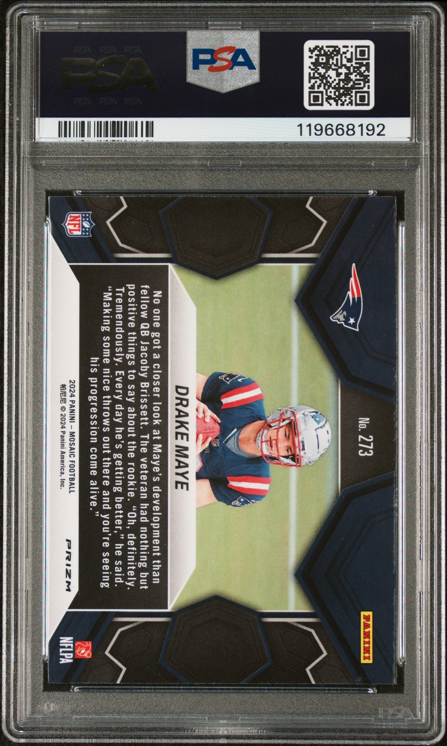 Graded 2024 Panini Mosaic Drake Maye #273 Camo Pink Rookie RC Football Card PSA 10 Gem Mint
