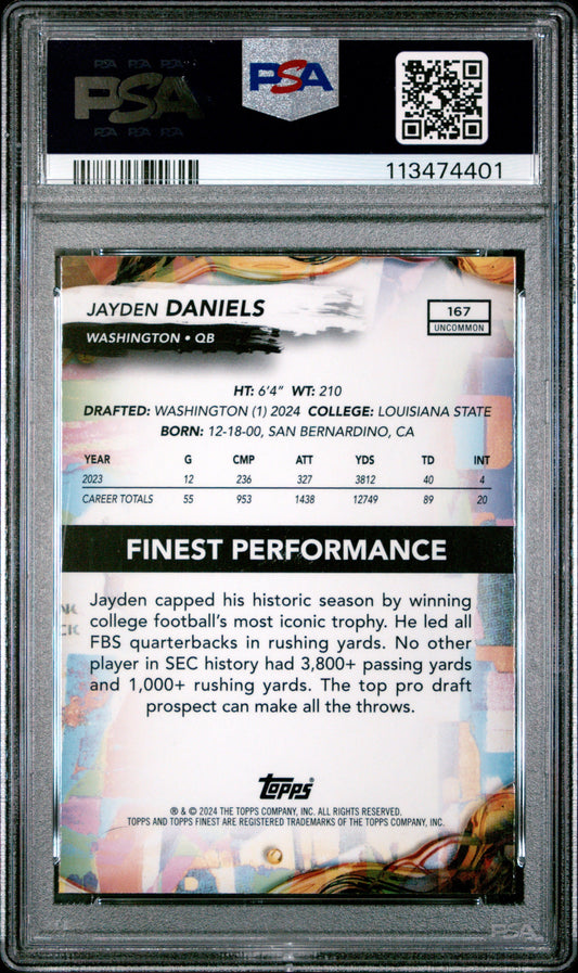 Graded 2024 Topps Finest Jayden Daniels #167 Rookie RC Football Card PSA 10 Gem Mint