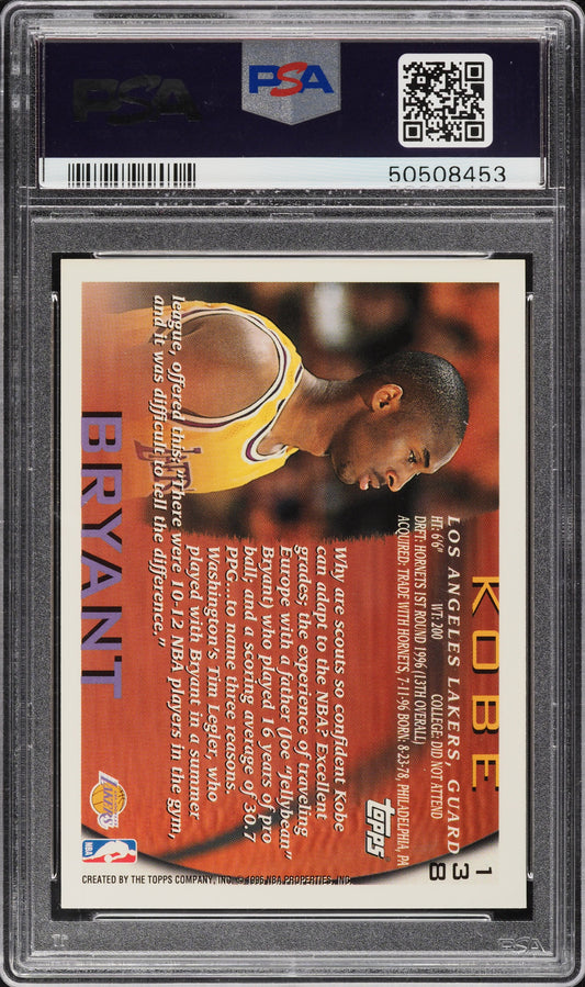 Graded 1996 Topps Kobe Bryant #138 Rookie RC Basketball Card PSA 9 Mint