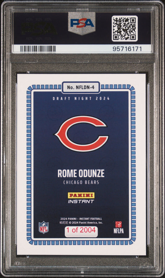 Graded 2024 Panini Instant NFL Rome Odunze #4 Draft Night Rookie RC Football Card PSA 9 Mint