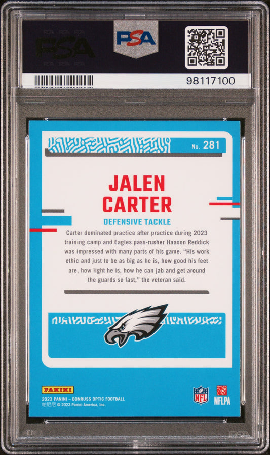 Graded 2023 Panini Donruss Optic Jalen Carter #281 Rookie RC Football Card PSA 10