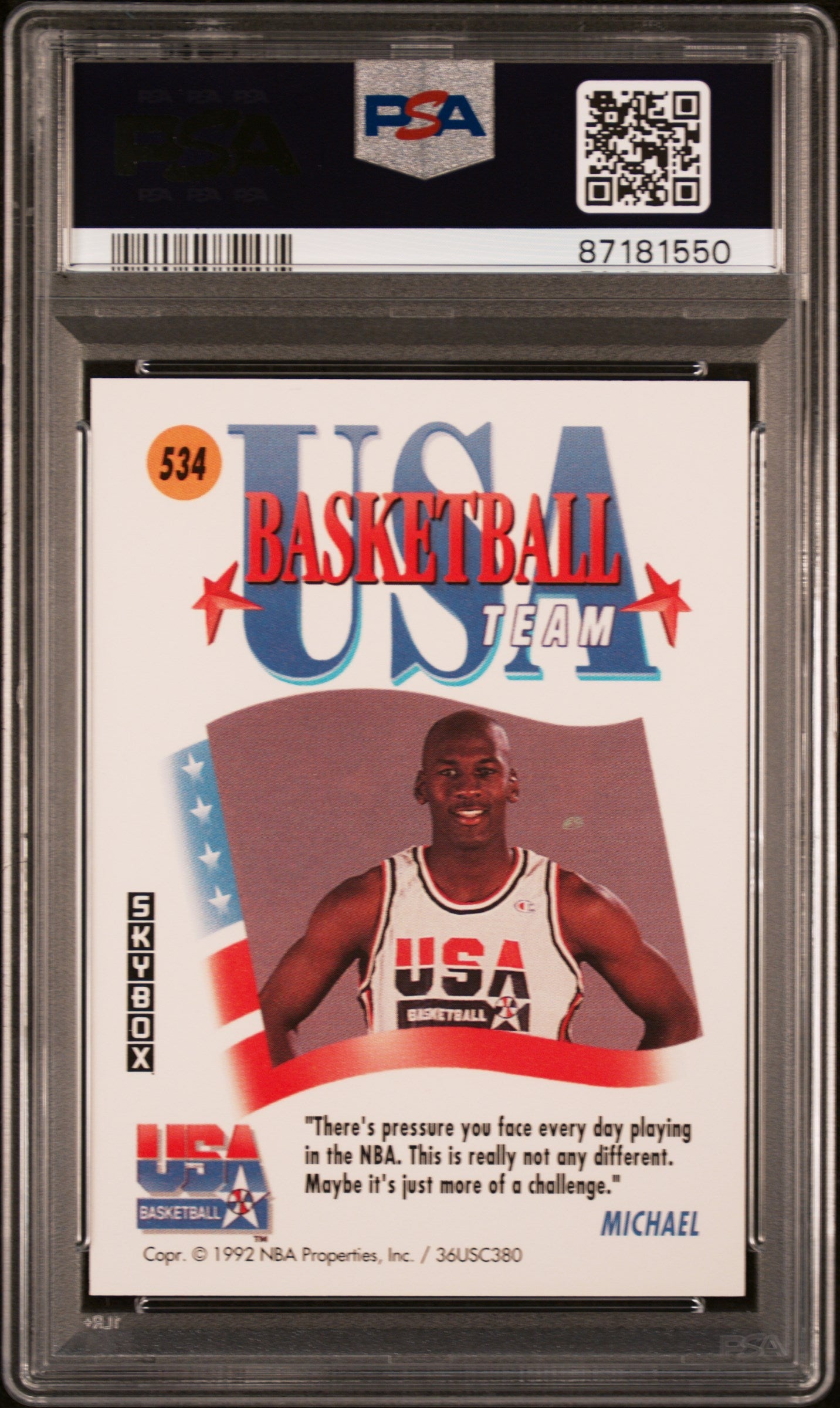 Graded 1991 Skybox Michael Jordan #534 USA Dream Team Basketball Card PSA 10 Gem Mint