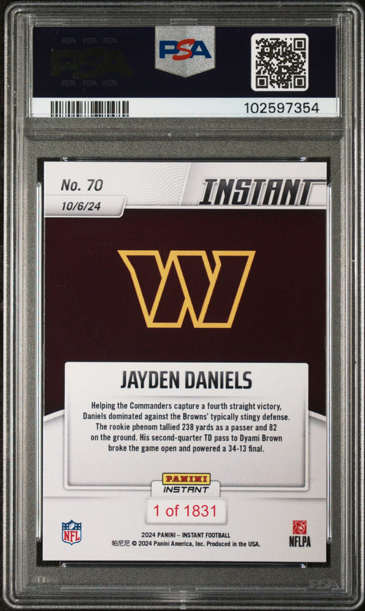 Graded 2024 Panini Instant NFL Jayden Daniels #70 Rookie RC Football Card PSA 10 Gem Mint