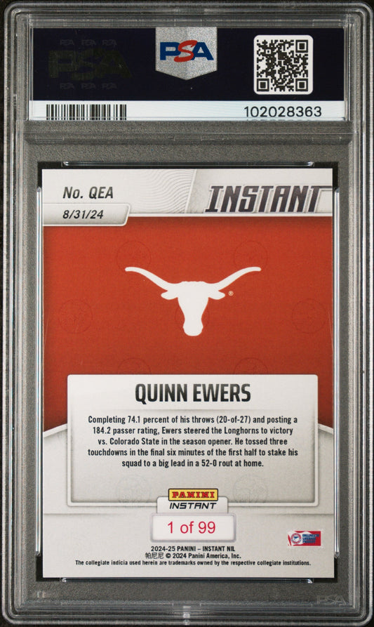 Graded 2024 Panini Instant NIL Quinn Ewers #QEA Rookie RC Football Card PSA 9 Mint