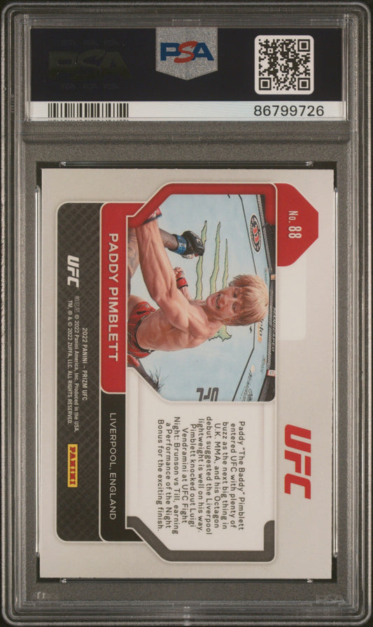 Graded 2022 Panini Prizm UFC Paddy Pimblett #88 Rookie RC UFC MMA Card PSA 10 Gem Mint