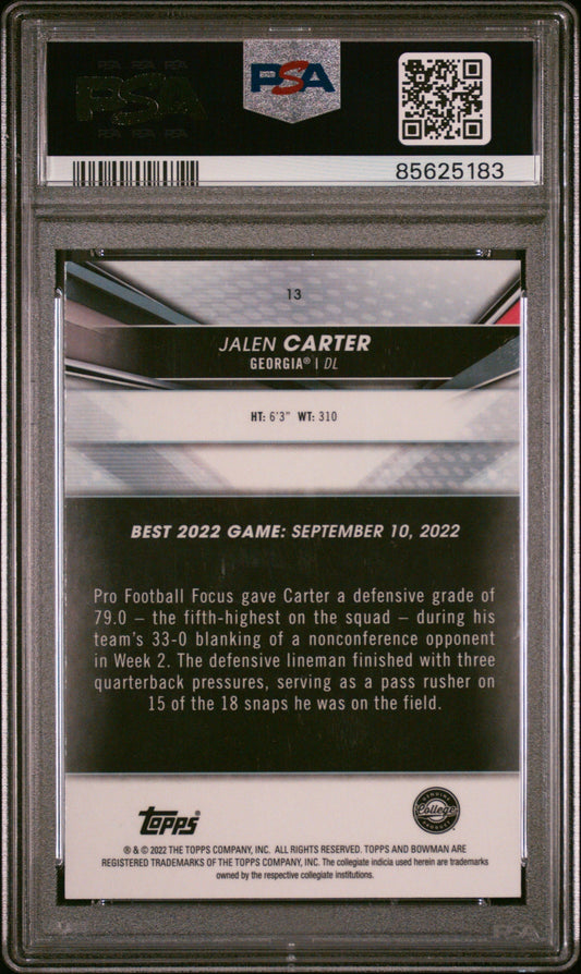 Graded 2022 Topps Bowman Best University Jalen Carter #13 Rookie RC Football Card PSA 10