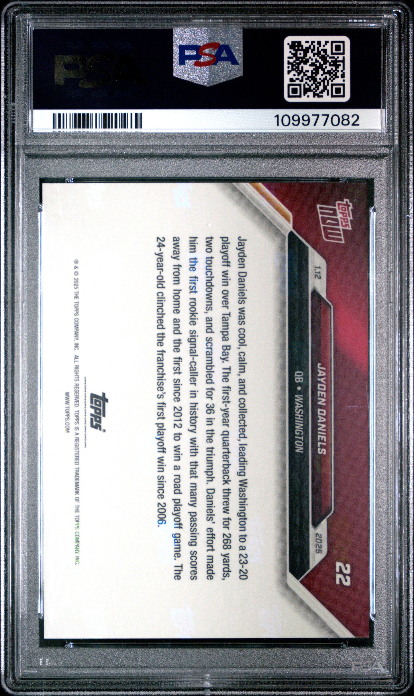 Graded 2024 Topps Now Jayden Daniels #22 Rookie RC Football Card PSA 8 Near Mint