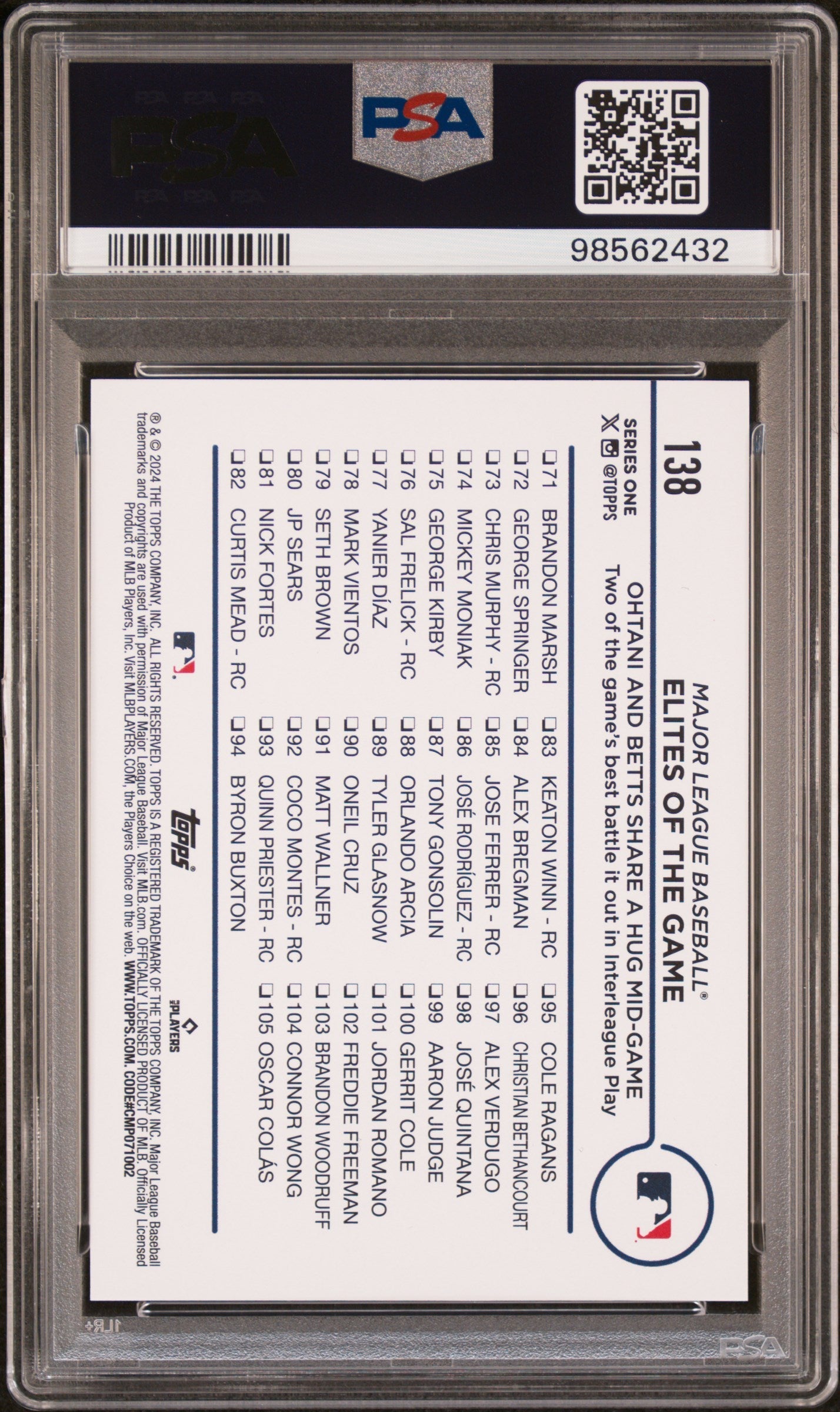 Graded 2024 Topps Monty Shohei Ohtani/Mookie Betts #138 All Star Game Exclusive Baseball Card PSA 10 Gem Mint