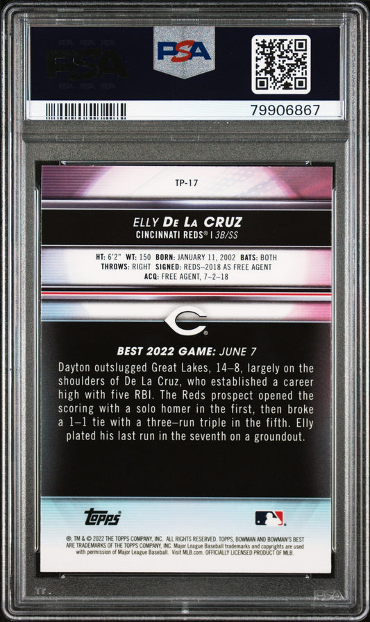 Graded 2022 Topps Bowmans Best Elly De La Cruz #TP17 Top Prospects Rookie RC Baseball Card PSA 10 Gem Mint