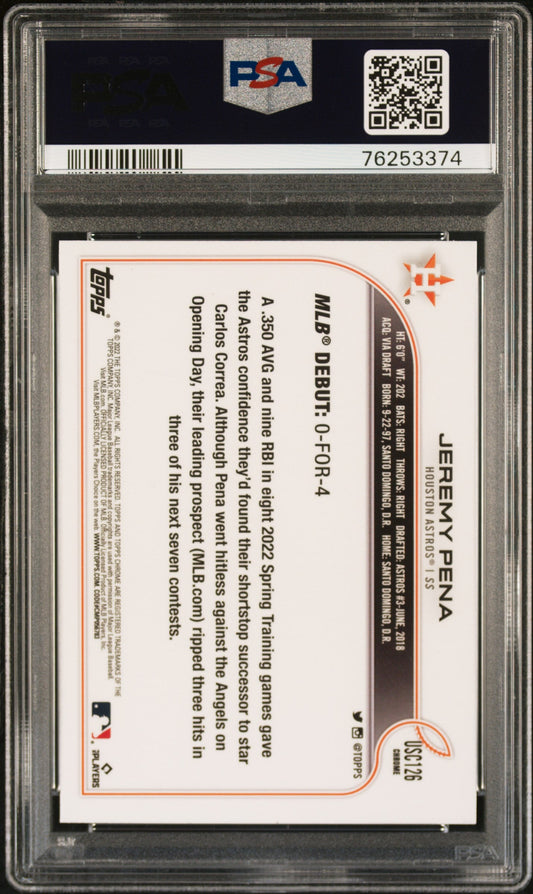 Graded 2022 Topps Chrome Update Jeremy Pena #USC126 Purple Refractor Rookie RC Baseball Card PSA 10 Gem Mint