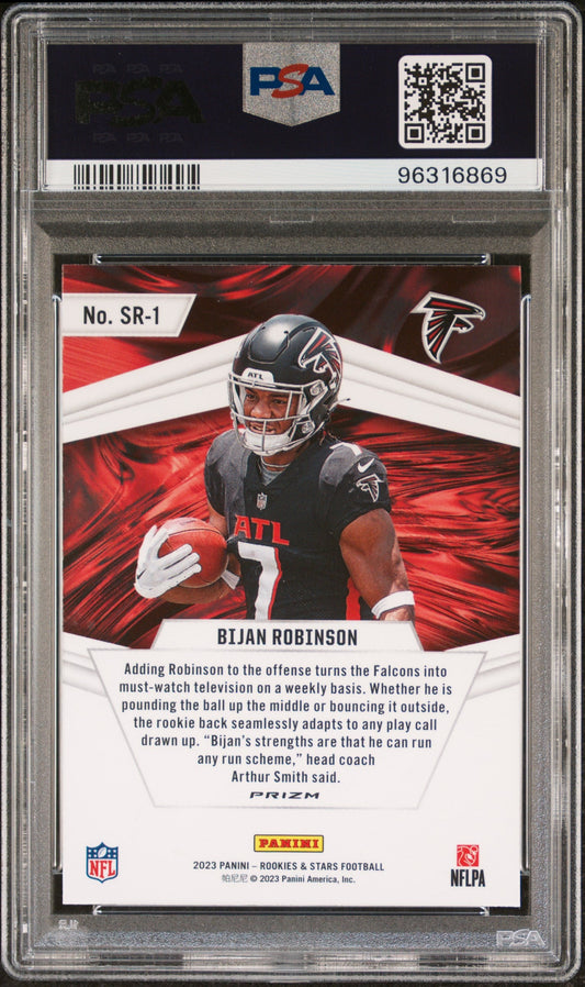 Graded 2023 Panini Rookies & Stars Bijan Robinson #SR1 Stellar Rookies Red Plaid Rookie RC Football Card PSA 10 Gem Mint