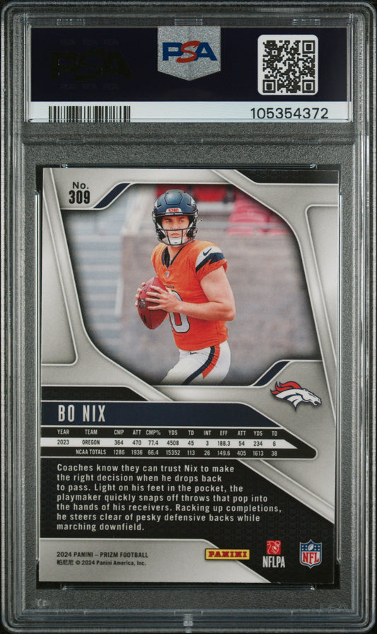 Graded 2024 Panini Prizm Bo Nix #309 Rookie RC Football Card PSA 10 Gem Mint