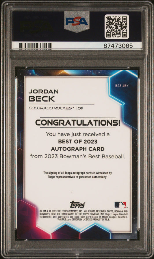 Graded 2023 Topps Bowmans Best Jordan Beck #B23JBK Best of 2023 Autograph Rookie RC Baseball Card PSA 10 Gem Mint