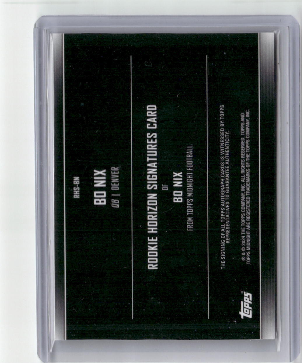 2024 Topps Midnight Rookie Horizons Bo Nix #RHS-BN Autograph Denver Broncos Rookie RC Football Card