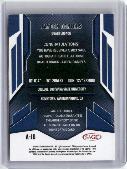 2024 Sage Jayden Daniels #A-JD Autograph Rookie RC Football Card