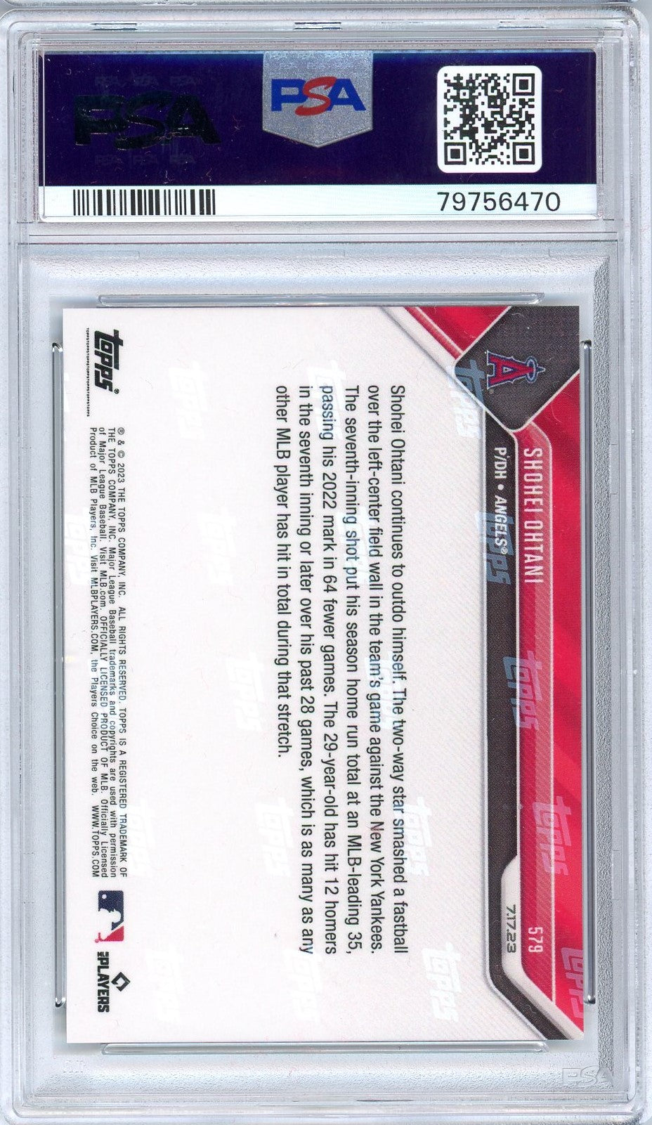 Graded 2023 Topps Now Shohei Ohtani #579 Baseball Card PSA 10 Gem Mint