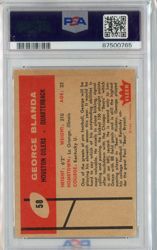 Graded 1960 Fleer George Blanda #58 Football Card PSA 4 VG-EX