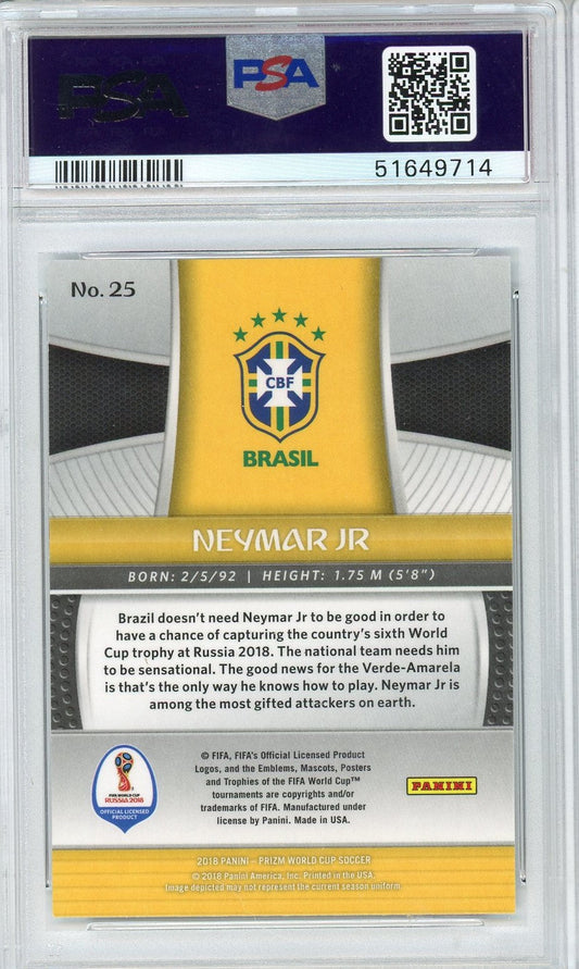 Graded 2018 Panini Prizm W/C Neymar Jr. #25 Soccer Card PSA 10 Gem Mint