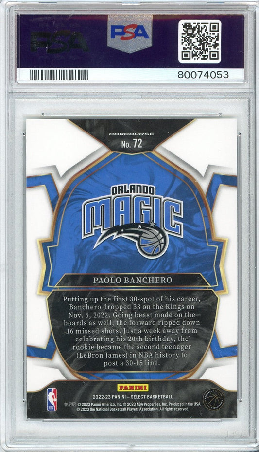 Graded 2022 Panini Select Paolo Banchero #72 Rookie RC Basketball Card PSA 10 Gem Mint
