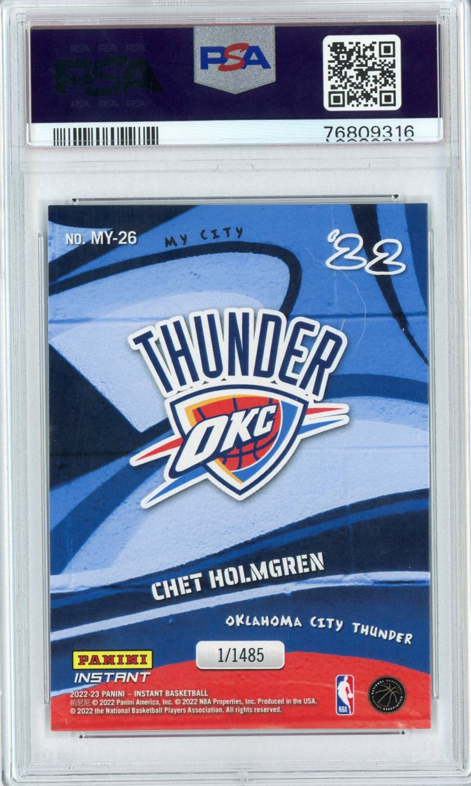 Graded 2022 Panini Instant Chet Holmgren #MY-26 My City Rookie RC Basketball Card PSA 10 Gem Mint