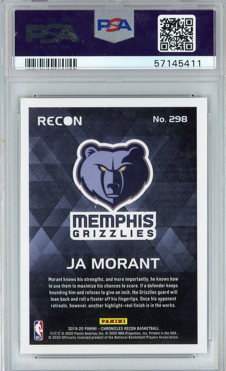 Graded 2019 Panini Chronicles Ja Morant #298 Green Rookie RC Basketball Card PSA 10 Gem Mint