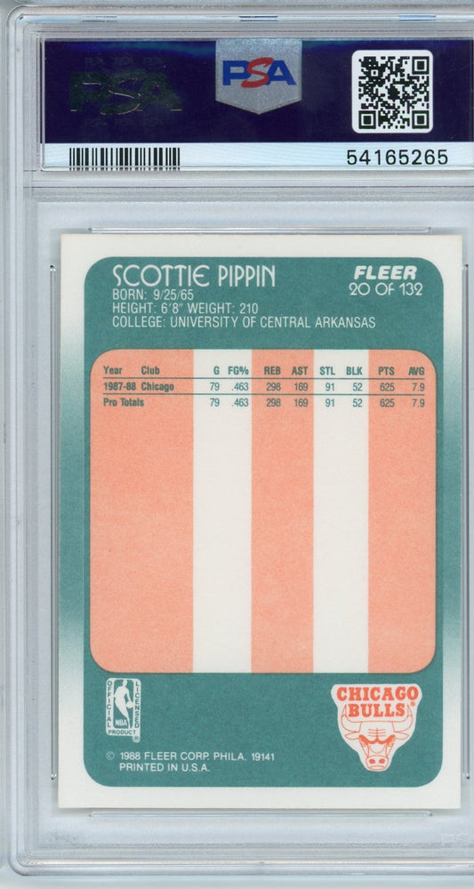 Graded 1988 Fleer Scottie Pippen #20 Rookie RC Basketball Card PSA 9 Mint